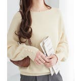 ボートネック×袖パールの上品トップス パール調ボタン付ミラノリブニット | alotta | 詳細画像1