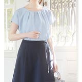 サックス系ストライプ | メタルパーツ付タックブラウス | alotta