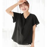 ブラック | シフォンレイヤードVネックブラウス | alotta