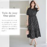 線画タッチ花柄ギャザー切替ワンピース | alotta | 詳細画像2