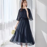 ネイビー | インナー付シャーリングシフォンワンピース | alotta