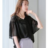 ブラック | インナー付フレアー袖タックブラウス | alotta