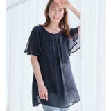 ネイビー | インナー付シフォンタックチュニック | alotta