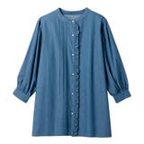 ブルー | パール調ボタン付フリルデニムチュニック | alotta
