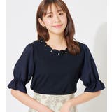 ネイビー | スカラップデザインキャンディー袖トップス | alotta