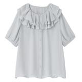 ブルーグレー | ラッフルカラー５分袖ブラウス | alotta