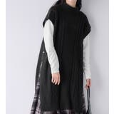 ブラック | ケーブル編みデザインロングニットベスト | Viola e Viola