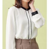 オフホワイト | バイカラーパール調ボタンブラウス     | alotta