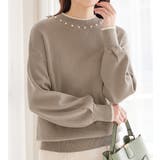 グレージュ | 衿元パール調配色ミラノリブニット | alotta