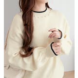 オフホワイト | 衿元パール調配色ミラノリブニット | alotta