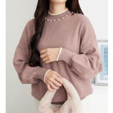 ピンク | 衿元パール調配色ミラノリブニット | alotta