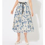 ブルー系 | ウエストリボン付花柄フレアースカート | alotta