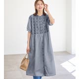 ブルーピンチェック | サークル刺しゅう５分袖シャツワンピース  | Viola e Viola