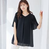 ネイビー | インナー付チューリップ袖ブラウス | alotta