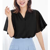 ブラック | インナー付スキッパーブラウス | alotta