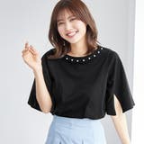 ブラック | さらひやコットンパール調デザインＴシャツ | alotta