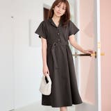 チャコール | ベルト付オープンカラーフレアーワンピース | alotta