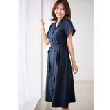 ネイビー | ベルト付オープンカラーフレアーワンピース | alotta