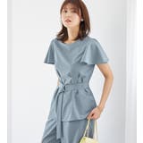 ライトブルー | 麻調袖タックブラウス | alotta