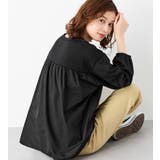 ブラック | なめらかポンチ異素材切替フレアートップス | Viola e Viola