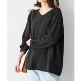 ブラック | 細見えラインリップル切替トップス | Viola e Viola