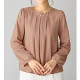 オレンジベージュ | あったか裏地付ネックパールブラウス | alotta