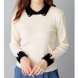 アイボリー | もっちりタッチ衿付フェザー切替配色ニット | alotta