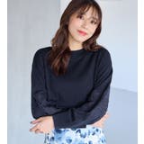 ネイビー | カシミヤタッチふんわり袖レースニット | alotta