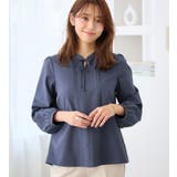 スモークネイビー | ピンタックデザインリボンブラウス | alotta