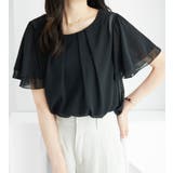 ブラック | インナー付きフリル袖シフォンタックブラウス | alotta