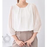 オフホワイト | アクセ付シフォンタックブラウス７分袖 | alotta