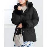 ブラック | ファー付きミドル丈中綿コート | alotta
