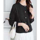 ブラック/ | パールボタンニットカーディガンショート | alotta