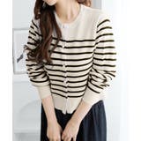 ボーダー/ | パールボタンニットカーディガンショート | alotta