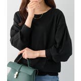 ブラック | パフ袖ゆるニットトップス | alotta