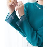 ブルーグリーン | 袖シアー切替ニットプルオーバー | alotta