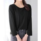 ブラック | 8分袖パール調ボタンTシャツ | alotta