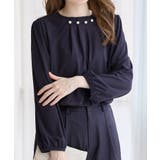 ダークネイビー | ネックパールデザインブラウス | alotta