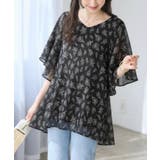 ブラック花柄 | インナー付き上品ドレープチュニック | alotta