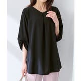 ブラック | ７分袖ＡラインチュニックＴブラウス | alotta