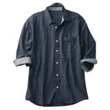 ネイビー | 接触冷感!綿麻デザイン7分袖シャツ | REMEN’S