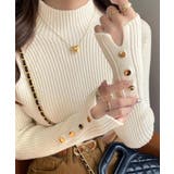 アイボリー | ニット 袖ボタン リブ ハイネック | ALTROSE