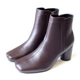 ダークブラウン(スムース) | 円柱ヒール ショートブーツ レディース | AmiAmi