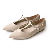 グレージュ(エナメル) | Tストラップ フラットパンプス レディース | AmiAmi