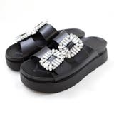 ブラック | 厚底 ビジュー サンダル レディース | AmiAmi