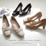 スクエアトゥ プレートヒール パンプス レディース | AmiAmi | 詳細画像1 