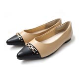 ベージュ(PU)×ブラック(PU) | チェーン フラット パンプス レディース | AmiAmi