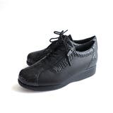 ブラック×クロコ | 本革 コンフォートシューズ レディース | AmiAmi