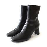 ブラック(スムース) | プレートヒール ショートブーツ レディース | AmiAmi