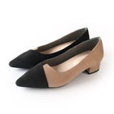 ブラック(S)×ベージュ(S) | バイカラー 太ヒール パンプス レディース | AmiAmi